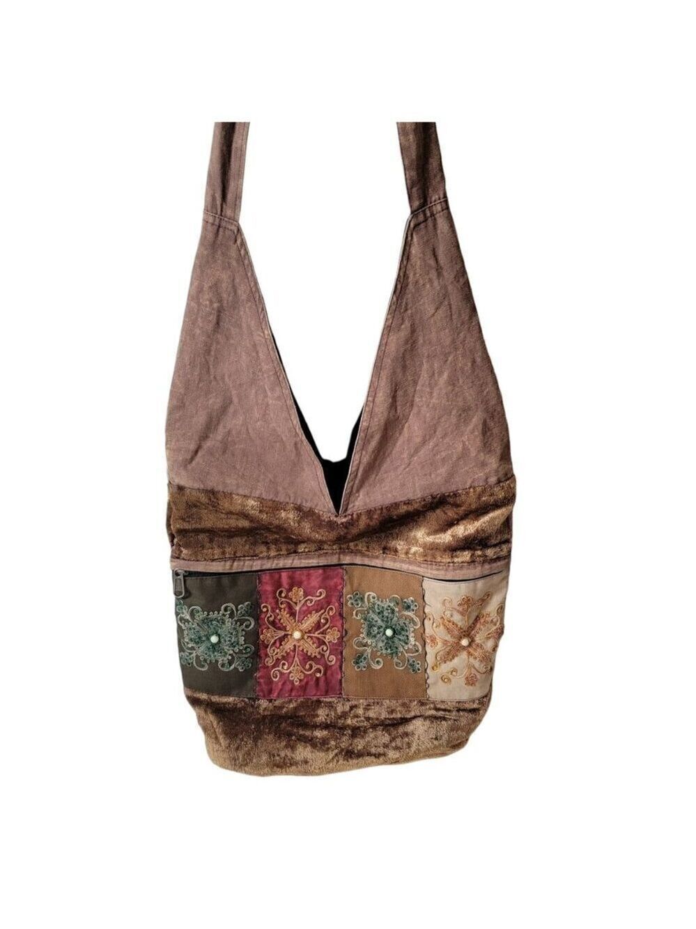 Bohemian Velvet and Cotton Shoulder Bag - Made in Nepal